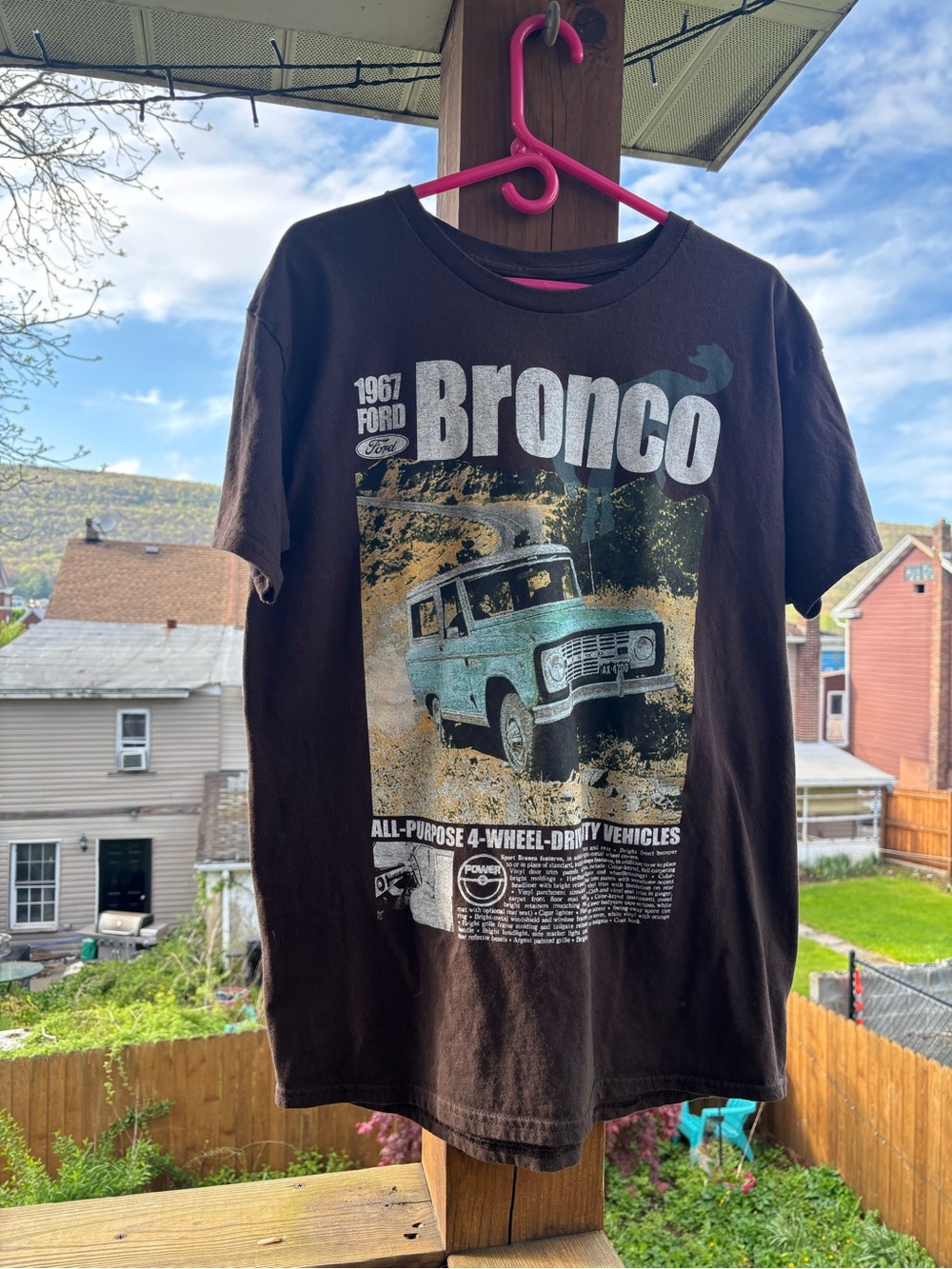 Hybrid Apparel Black T‑Shirt with Teal Bronco Graphic